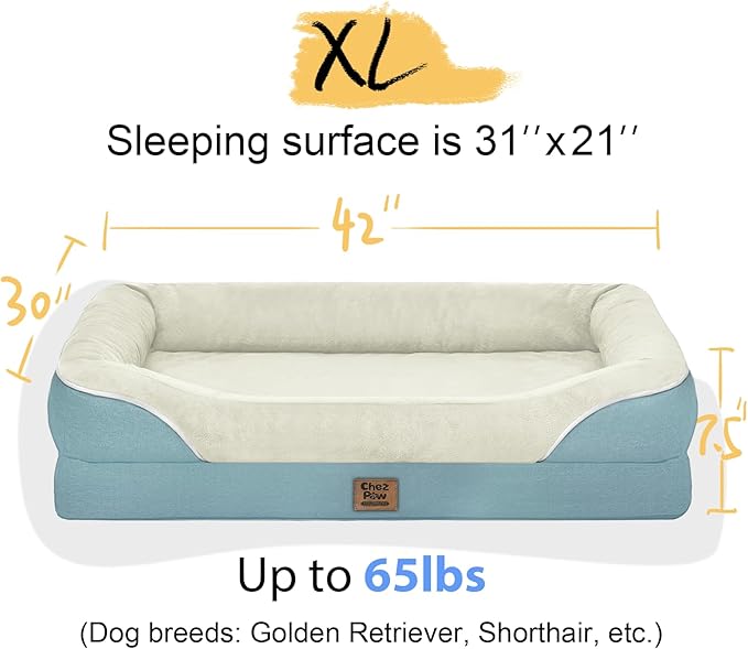 Washable Orthopedic Large Dog Bed - Removable Orthopedic Foam Dog Beds with Bolsters Waterproof Large Dogs Bed and Non-Slip Bottom Extra Large Dogs Beds Sofa