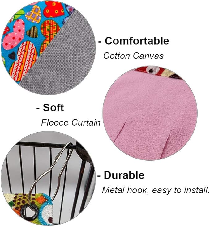 RIOUSSI Guinea Pig Hideout Hideaway Corner Fleece Toys Cage Accessories with Reversible Sides, Heart/Gray+Pink x 1 Curtain