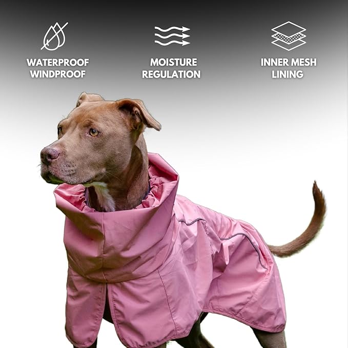 Spark Paws Dog Raincoat, Waterproof Windproof Rain Jacket, for Small Medium Large Extra Large Dogs, Reflective Breathable Full-Body Coverage Dry Suit - Sea Pink, XL