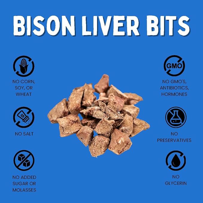 Winnie Lou The Canine Co. Grass-Fed Bison Liver Bits Cat Treats (Pack of 3) - Single Ingredient, High Protein Cat Food Snacks, Grain Free & Made in USA, with Taurine, Iron & Zinc for Healthy Cats