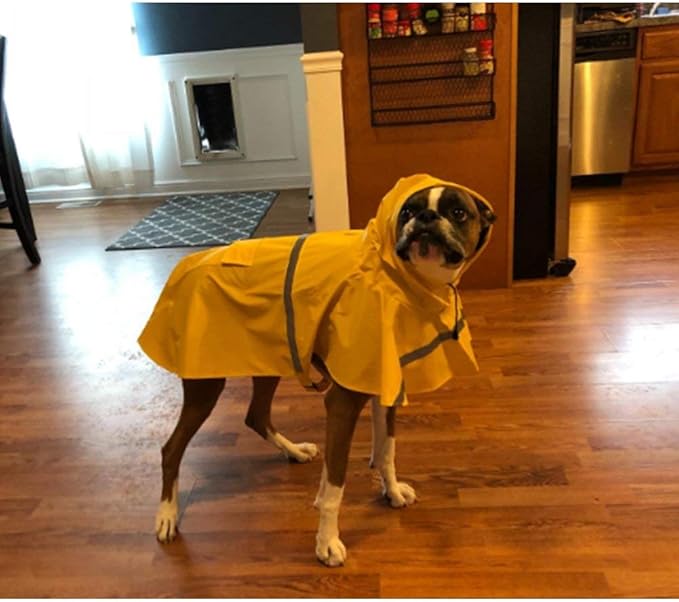 NACOCO Large Dog Raincoat Adjustable Pet Water Proof Clothes Lightweight Rain Jacket Poncho Hoodies with Strip Reflective (M, Yellow)