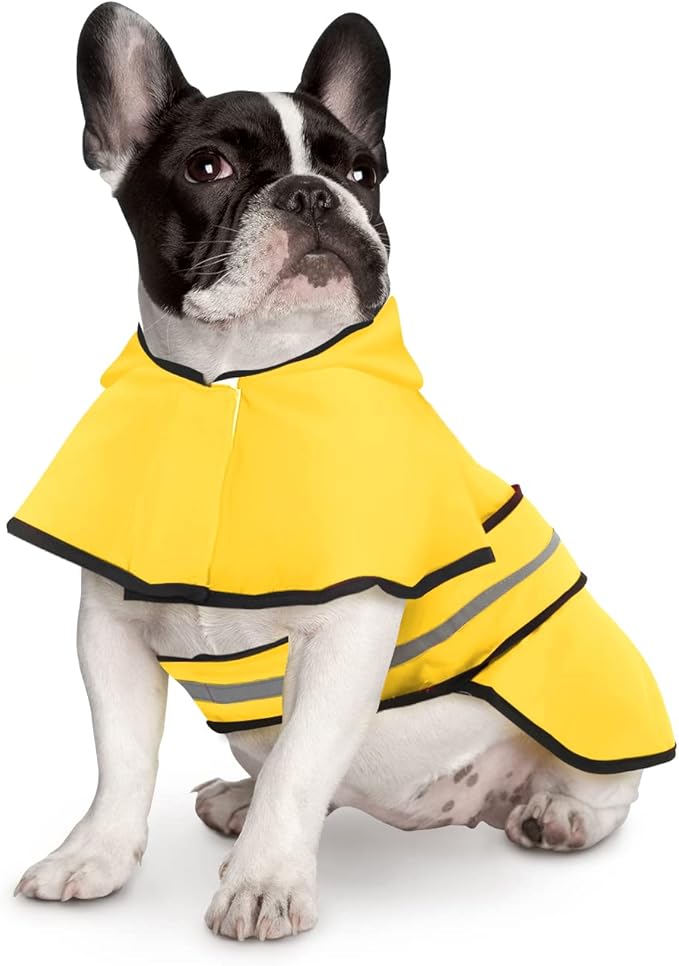 HDE Dog Raincoat Jacket Reflective Adjustable Hooded Pet Poncho Rain Coat with Leash Hole for Small to X-Large Dogs Yellow - S