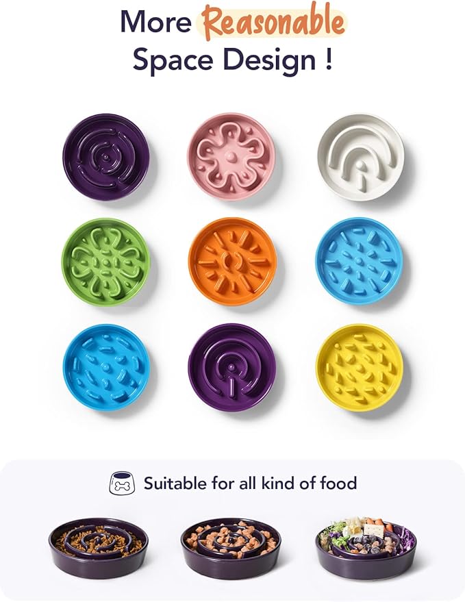 LE TAUCI Dog Bowls Slow Feeder Ceramic, 1.5 Cup Slow Feeding Bowl for Small and Medium Breed, Puzzle Dog Food Bowl for Fast Eater, Maze Purple