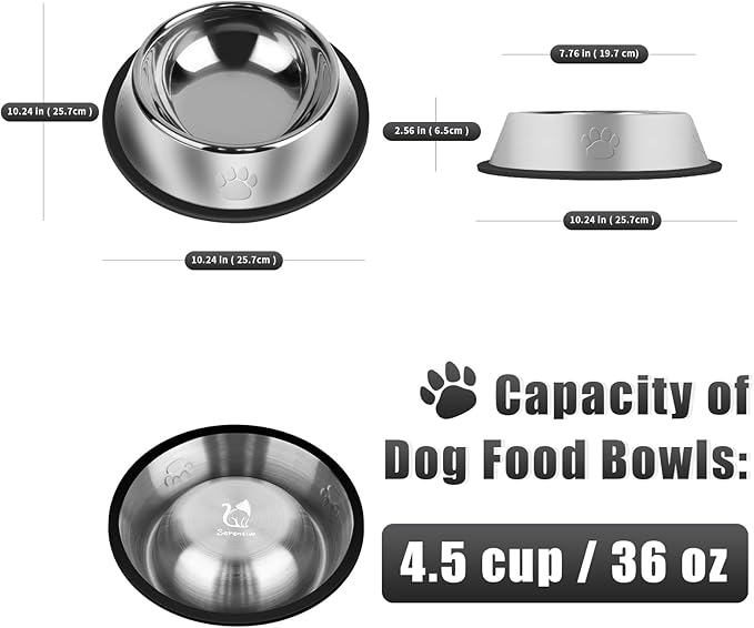 3Pcs Stainless Steel Dog Bowls Set with Dog Paw Pattern- Non-Slip Food and Water Bowl 36 Oz - Dishwasher-Safe, Rust Resistant Metal Pet Bowls for Small/Medium/Large Sized Pets
