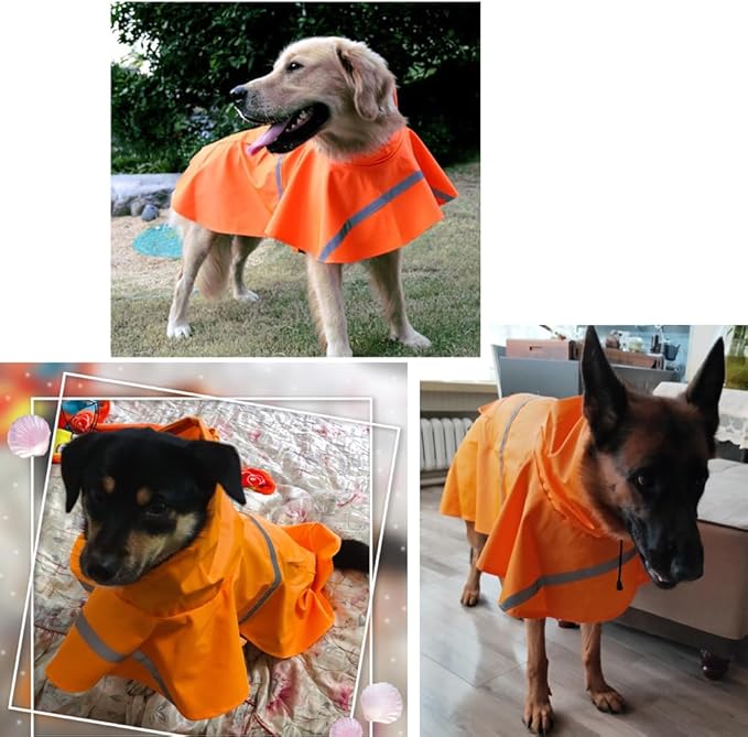 HAPEE Dog Raincoats with Reflective Strip Hoodie,Poncho Jacket for Large Dogs (B2-Orange, 30C (Back Length 30"))