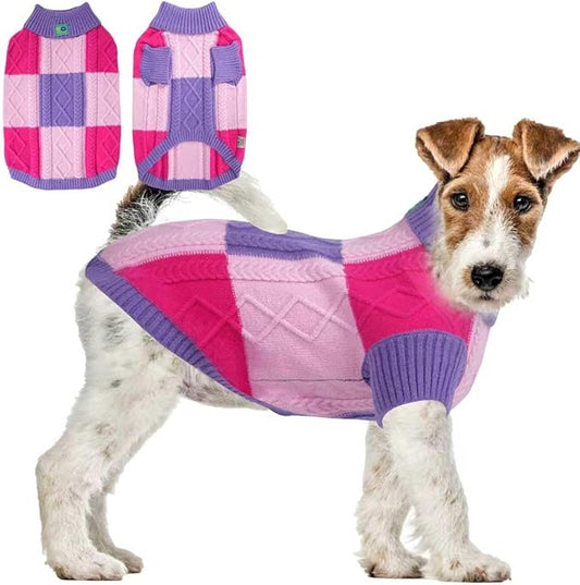 Turtleneck Pet Sweaters for Dogs Boys or Girls,Color Inlay and Moving Needle Pattern Dog Sweater,Pet Clothes,Dog Sweaters,Suitable for Various Breeds Dogs or Sizes(Purple Group,XS)