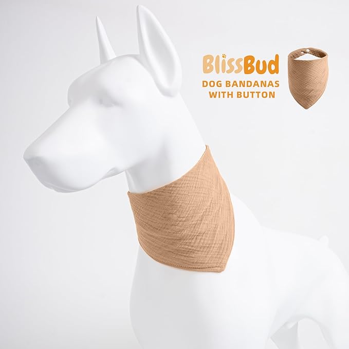 Solid Color Dog Scarf - Adjustable Cotton Bandana for Medium Dogs,Coffee,Medium