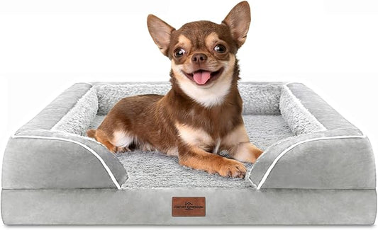 Comfort Expression Orthopedic Dog Bed for Small Dogs 24x16 Inch, Waterproof Supportive Egg Crate Foam Small Pet Bed with Removable Bolsters, Dog Couch with Washable Cover & Non-Slip Bottom, Gery White