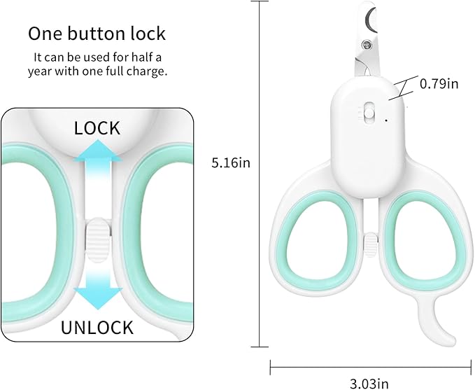 PAKEWAY Pet Nail Clipper with LED & -U-V Light, Cat Claw Trimmer with Ultra Bright LED Light for Nail Bloodline to Avoid Over Cutting, Sharp Angled Blade Grooming Tool for Dog Cat Rabbit Small Animals