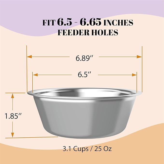 AVERYDAY 25oz Stainless Steel Dog Bowls Set, 2 Pack for Replacement Dogs Bowl Stand, 3.1 Cups Metal Dog Bowls, 6 Inch Small Medium Dogs Water Bowl for Raised Feeder with Opening 6.5-6.65"