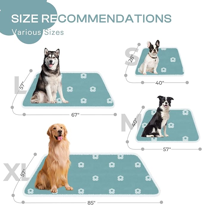 Luciphia Waterproof Pet Blanket for Medium Large Dogs Washable Fluffy Thick Jacquard Shag Fleece Warm Sherpa 3D Textured Flower Print for Cats Puppy Couch Protection (Blue,85x57 inches)