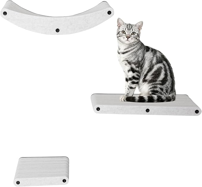 Cat Wall Shelves Stable Wall-Mounted Cats Shelves and Perches - 3-in-1 Cat Playground Furniture Set for Climbing Resting - Suitable for Small to Large Indoor Cats (Beige)