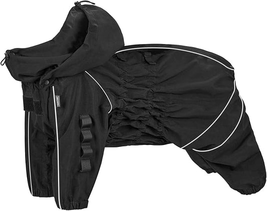 OneTigris Dog Raincoat with Hood for Medium Large Dogs, Waterproof & Reflective, 4 Legs Dog Rain Jacket Adjustable Puppy Poncho for The Rain and Snow (Black, X-Large)