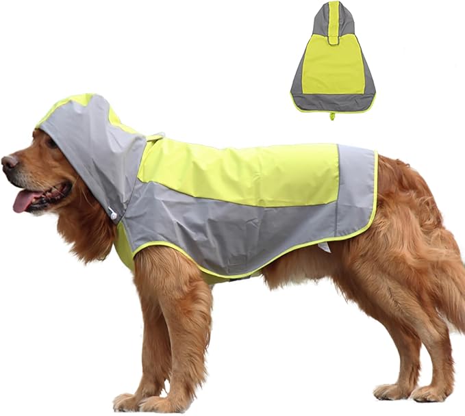 Dogs Packable Lightweight Raincoat: Pet Dog Hood Waterproof Coats Green Size 12