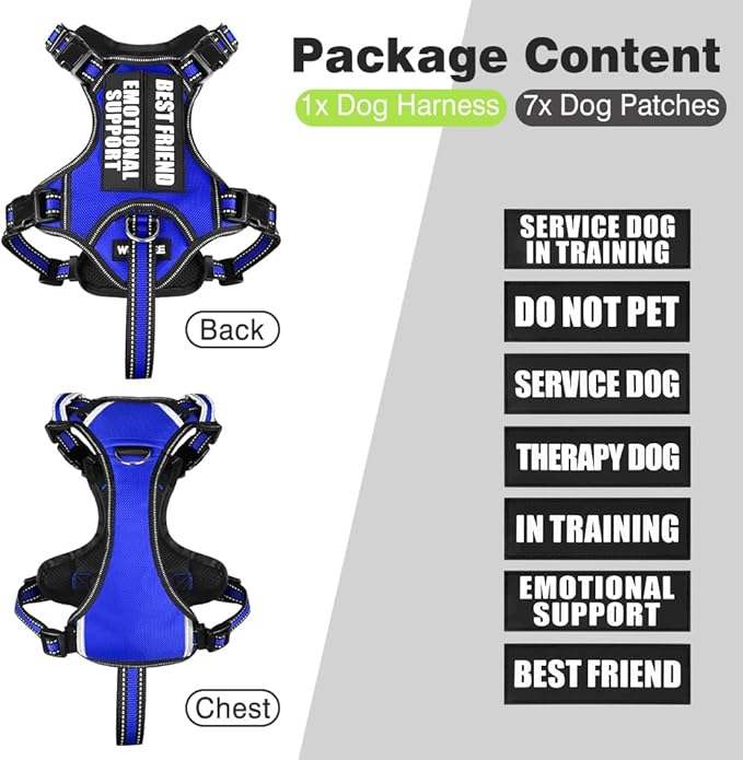 WINSEE Service Dog Vest No Pull Dog Harness with 7 Dog Patches, Reflective Pet Harness with Durable Soft Padded Handle for Training Small, Medium, Large, and Extra-Large Dogs