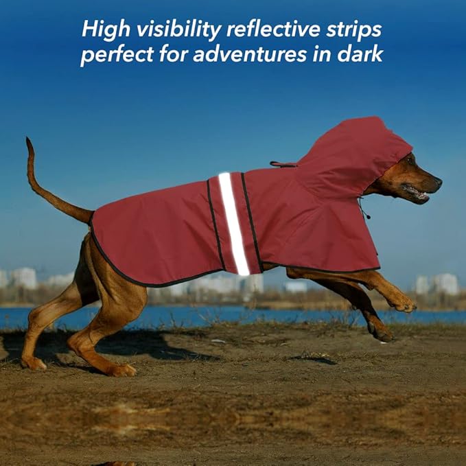 Waterproof Reflective Dog Raincoat - Adjustable Hooded Slicker Poncho Pet Rain Coat, Lightweight Dog Rain Jacket for Small to X- Large Dogs and Puppies (Red, Large)