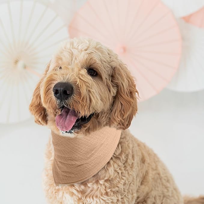 Solid Color Dog Scarf - Adjustable Cotton Bandana for Medium Dogs,Coffee,Medium