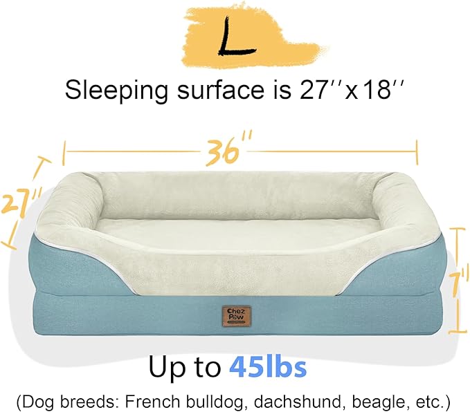 Orthopedic Foam Large Dog Bed XLarge Dog Bed with Removable Washable Cover Pet Beds with Bolster Waterproof Cover Large Size Dogs