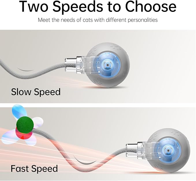 Interactive Cat Toys for Indoor Cats - Kitten Toy with Speedy Tail 2.0, Automatic Cat Toys for Bored Indoor Adult Cats, Motion-Activated, 2025 New Upgraded, USB Rechargeable (Grey)