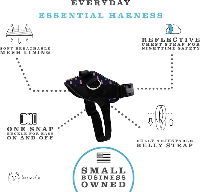 ShawnCo Essential Dog Harness, No-Pull Pet Vest with 3 Leash Clips, No Choke, Reflective, Adjustable and Padded, for Easy Walking and Training for Small, Medium and Large Dogs (USA Flag,XS)