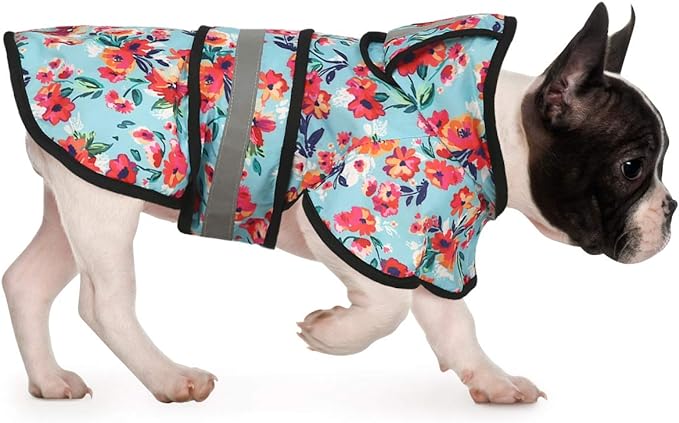 HDE Dog Raincoat Jacket Reflective Adjustable Hooded Pet Poncho Rain Coat with Leash Hole for Small to X-Large Dogs Turquoise - M