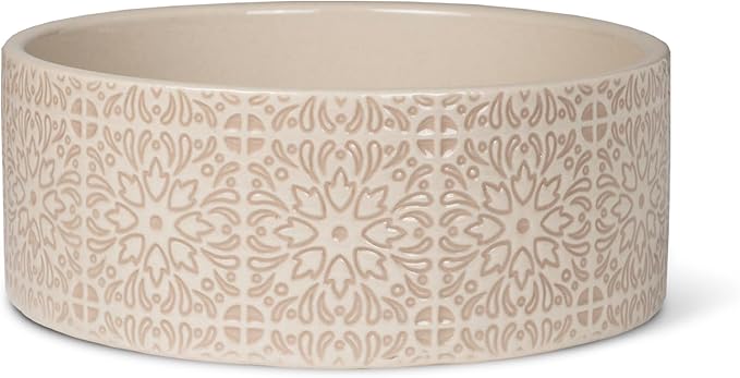 Fringe Studio Sevilla Tile Sand Medium Ceramic Imprinted Pet Bowl (6.5" Diameter x 2.5" H, 26 fl.oz.), PetShop Collection (785MD001)