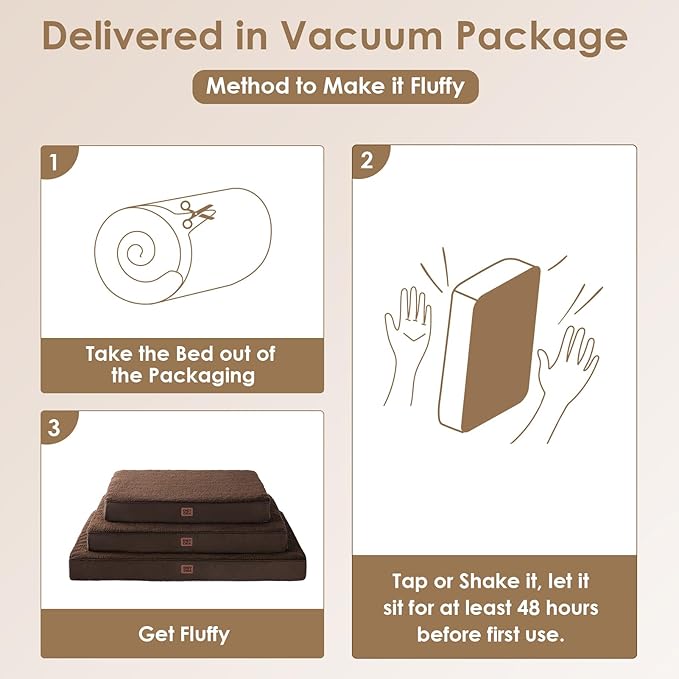 EHEYCIGA Orthopedic Foam Dog Bed for Large Dogs, 35"L x 23"W x 3.5"Th, Brown