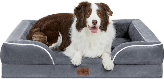 Comfort Expression Orthopedic Dog Bed for Large Dogs 36x27 Inch, Waterproof Supportive Egg Crate Foam Large Pet Bed with Removable Bolsters, Dog Couch with Washable Cover & Non-Slip Bottom, Dark Grey