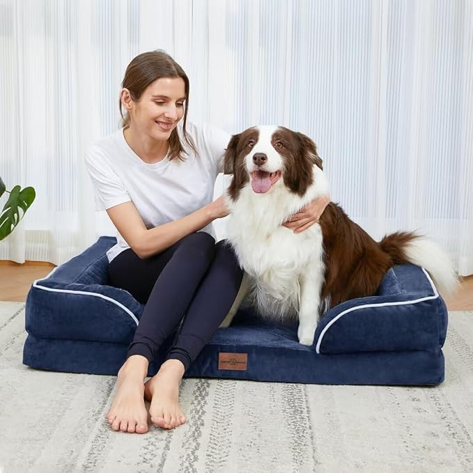 Comfort Expression Orthopedic Dog Bed for Extra Large Dogs 53x42 Inch, Waterproof Egg Crate Foam XXL Pet Bed with Removable Bolsters, Dog Couch with Washable Cover & Non-Slip Bottom, Navy Blue