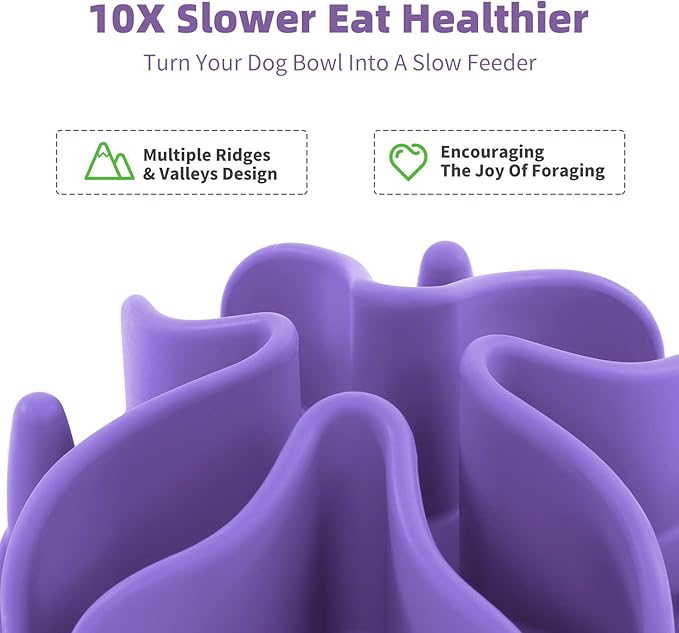 Jaoul Slow Feeder Dog Bowls Insert, Puzzle Slow Feeder Insert with 30 Octopus Suction Cups for Small Medium Large Size Dog Food Bowl (4.72 inch, Purple)