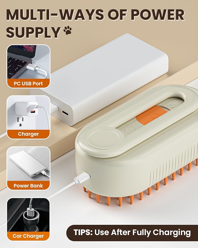 Cat Steam Brush for Shedding, Pet Steam Brush for Cats and Dog, 4 in 1 Rechargeable Cat Hair Brush, Spray Anti-Static, Massage, Cleaning, Shedding & Combing All In One, for Long & Short Haired Pets!