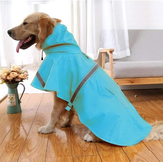 NACOCO Large Dog Raincoat Adjustable Pet Water Proof Clothes Lightweight Rain Jacket Poncho Hoodies with Strip Reflective (XXXL, Lake Blue)