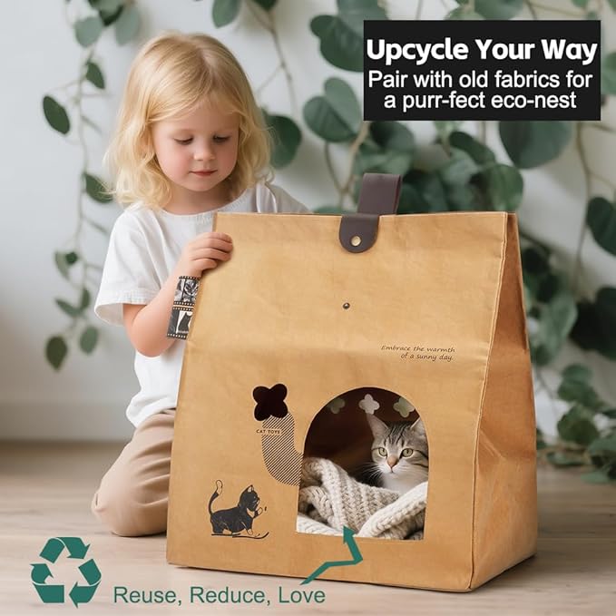 Washable Kraft Paper Cardboard Cat House with 2PCS Scratching Pads Large Cat Scratchers Bed for Indoor Cat Cat Scratching Board & Cat Scratcher Condo for Bunny/Cats Animals. (Kraft Paper)