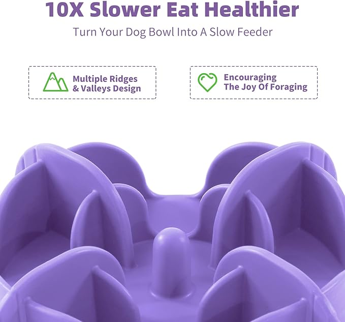 Jaoul Slow Feeder Dog Bowls Insert, 5.4 Inch Cuttable Slow Feeder Insert with 17 Octopus Suction Cups for Small Size Dog Food Bowl (Small, Purple)