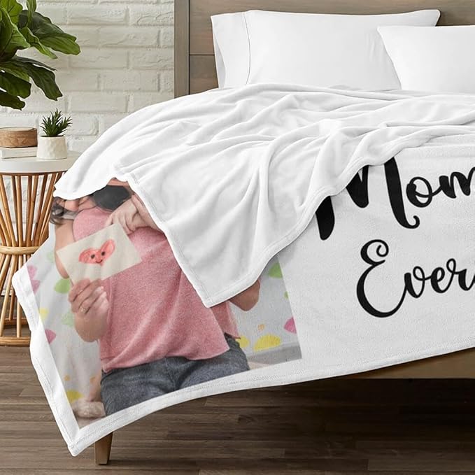 Personalized Blanket with Photo, Custom Blanket with Picture, Customized Photo Blankets, Customizable Blankets, Personalized Best Mom Ever Gifts for Mom, Baby, Kid