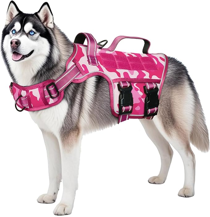 Dog Harness for Large Dogs Heavy Duty, No Pull Tactical Dog Harness with Molle System, Easy On and Off Service Dog Vest, Breathable Padded, Adjustable Reflective Pet Vest for Walking Hiking Training