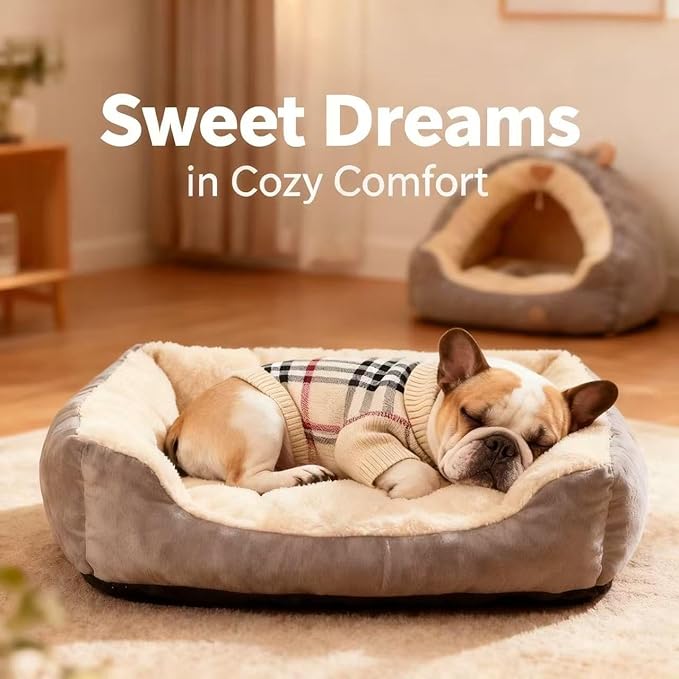 Medium/Large Dog Sweater, Warm Dog Winter Coat w/Sleeves, Comfortable High Neck & Leash Hole, Premium Dog Clothes for Bulldog-Best for Holidays, Daily Walks L Apricot