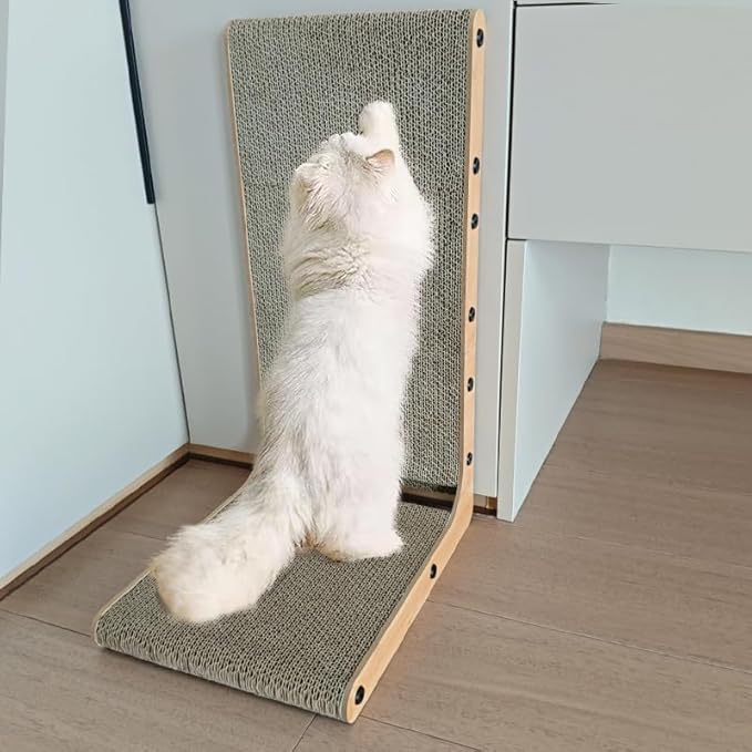 L Shape Cat Scratcher,Cardboard Cat Scratching with Ball Toy, Catnip, Wall Mounted Protecting Large Cat Scratcher Pad, Furniture Cat Scratch Pad for Indoor Cats (20 INCN)
