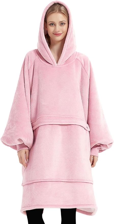 KFUBUO Wearable Blanket Hoodie for Adult Sherpa Oversized Hoodie Sweatshirt Blanket with Pockets Birthday Gifts for Women Pink