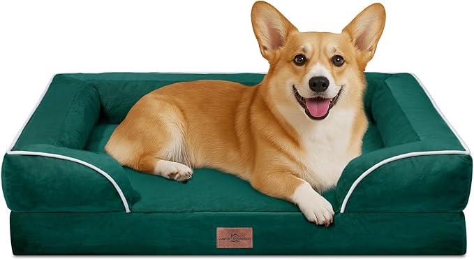 Comfort Expression Orthopedic Dog Bed for Medium Dogs 30x20 Inch, Waterproof Supportive Egg Crate Foam Medium Pet Bed with Removable Bolsters, Dog Couch with Washable Cover & Non-Slip Bottom, Emerald