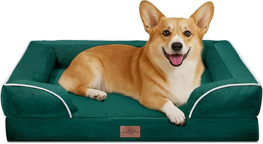 Comfort Expression Orthopedic Dog Bed for Medium Dogs 30x20 Inch, Waterproof Supportive Egg Crate Foam Medium Pet Bed with Removable Bolsters, Dog Couch with Washable Cover & Non-Slip Bottom, Emerald