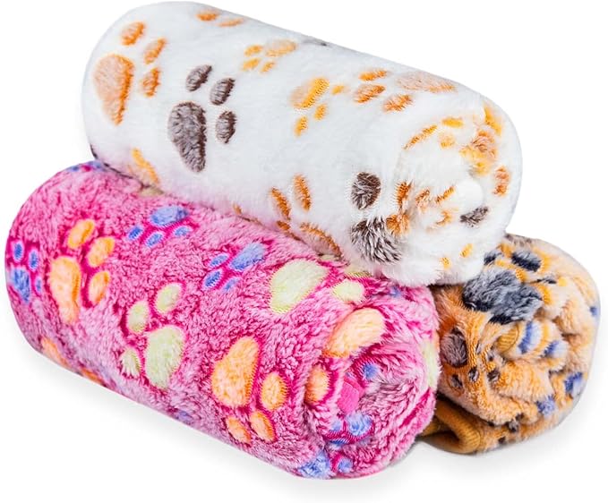 LeapSheep Pet Blankets for Dogs Cats - 3Pack Heart Pattern Super Soft Fluffy Dog Blankets for Small Medium Large Doggy Kitten (Paws, Large)