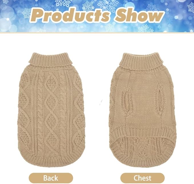 BINGPET Thermal Knitted Dog Sweater for Small Medium Large Dogs,Winter Dog Cat Coat Warm Sweartershirts Outfits,Classic Cable Knit Turtleneck Pullover Dog Jumper Coat Warm Sweartershirts