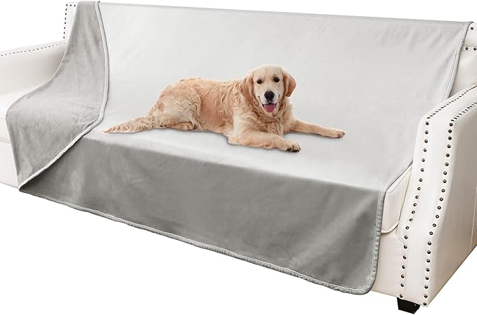 Waterproof Dog Blankets, Washable Pee Proof Pet Blanket for Couch, Soft Reversible Puppy Throw Furniture Protector Cover for Bed Sofa-52"x82",Light Grey+Dark Grey