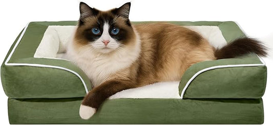 Comfort Expression Orthopedic Dog Bed for Small Dogs 20x14 Inch, Waterproof Supportive Egg Crate Foam Small Pet Bed with Removable Bolster, Dog Couch with Washable Cover & Non-Slip Bottom, Light Green