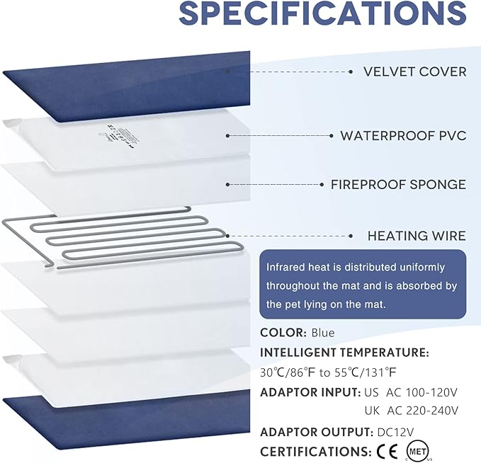 Pet Heating Pad Temperature Adjustment Cat Dog Heating Pad Anti-bite Puppy with Timer Indoor Waterproof Pet Warming Electric Heated Bed Mat Dog