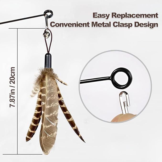 Kingtree Cat Teaser Toys, 8 Pack Feather Wand Cat Toys with 6Pcs Replacement Feathers Insects & 2Pcs Flexible Steel Wire Teaser Wands, Interactive Pet Feather Toys with Bells for Play Chase Exercise
