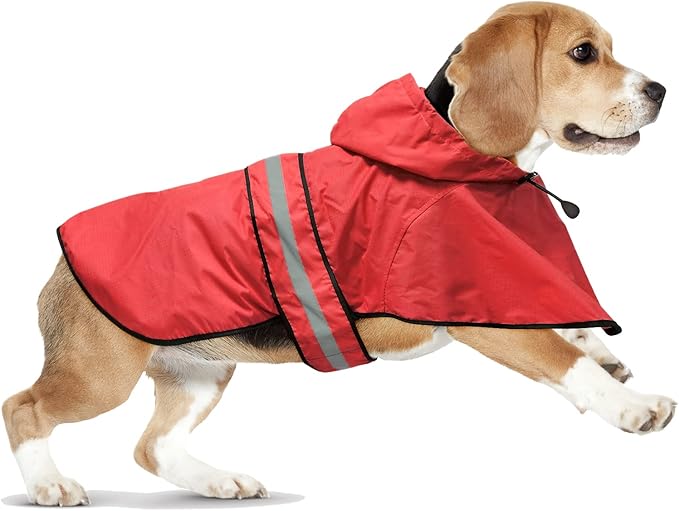 Waterproof Dog Raincoats - Adjustable Lightweight Pet Rain Coat Dog Slicker Poncho, Safety Dog Raincoats with Reflective Strip and Leash Hole for Small, Medium, Large Dogs (X-Large, RED)