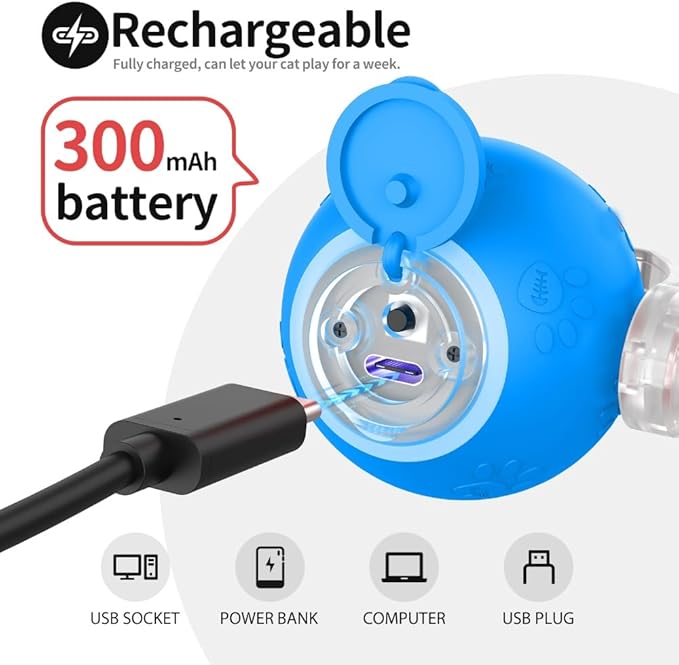 Interactive Cat Ball Toy – Motion Activated, RGB Lighting, 3 Motion Modes-Automatic Cat Ball for Bored Indoor Cats(Blue)