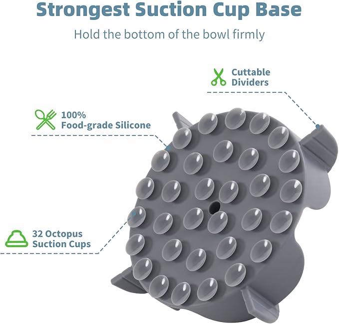 Jaoul Slow Feeder Dog Bowls Insert for Large Breed, 7 Inch Cuttable Slow Feeder Insert with 32 Octopus Suction Cups for Medium Large Size Dog Food Bowl (X-Large, Grey)